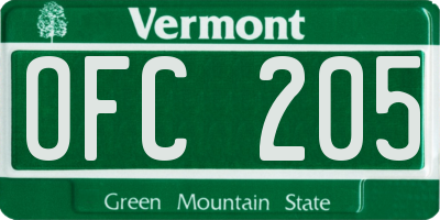 VT license plate OFC205