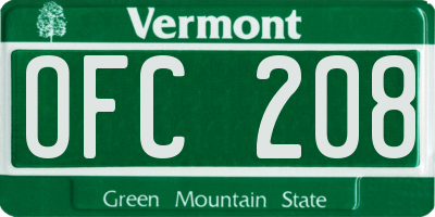 VT license plate OFC208