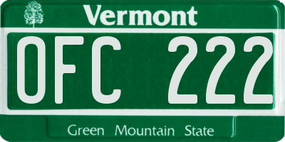 VT license plate OFC222