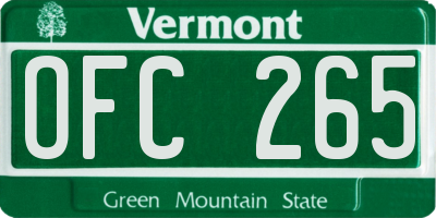 VT license plate OFC265
