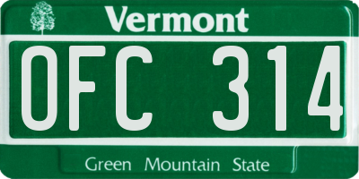VT license plate OFC314