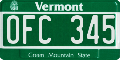 VT license plate OFC345