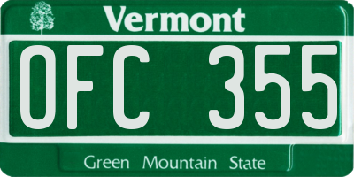 VT license plate OFC355