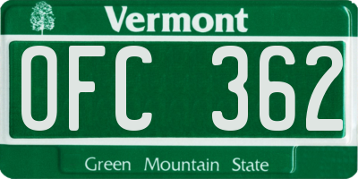 VT license plate OFC362