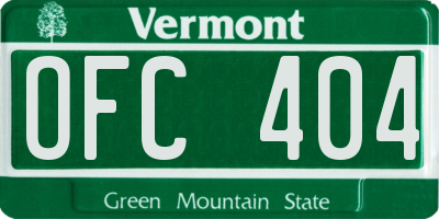 VT license plate OFC404