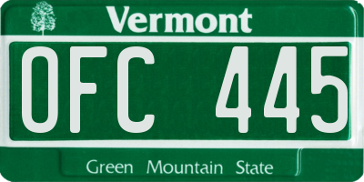 VT license plate OFC445