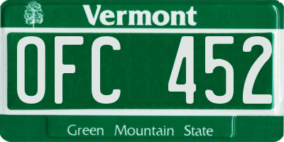 VT license plate OFC452