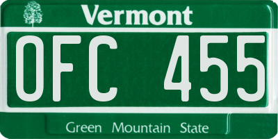 VT license plate OFC455