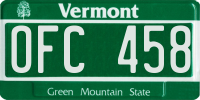 VT license plate OFC458