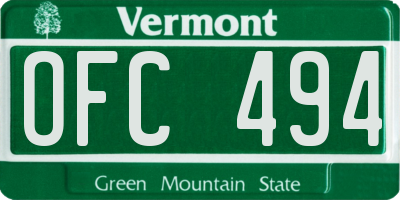 VT license plate OFC494