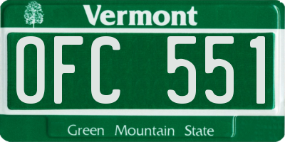 VT license plate OFC551