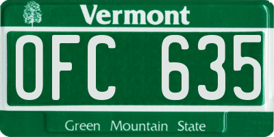 VT license plate OFC635