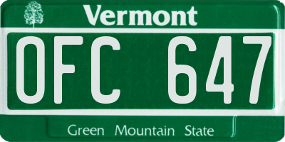 VT license plate OFC647