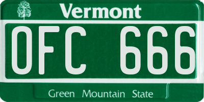 VT license plate OFC666