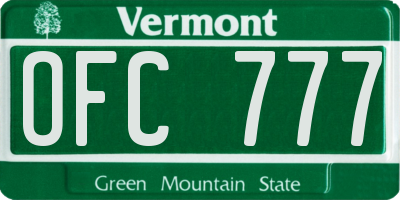 VT license plate OFC777