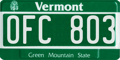 VT license plate OFC803