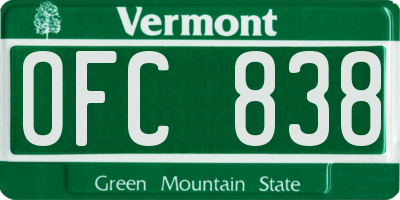 VT license plate OFC838