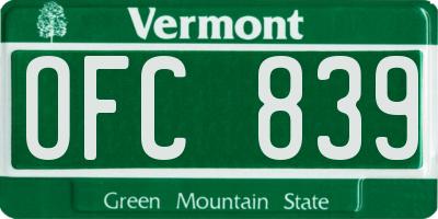 VT license plate OFC839