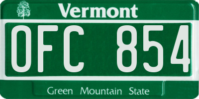 VT license plate OFC854