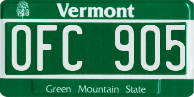 VT license plate OFC905