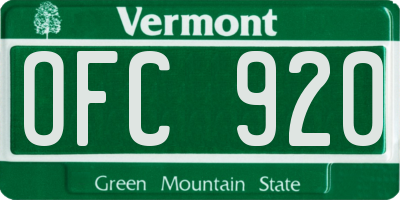 VT license plate OFC920