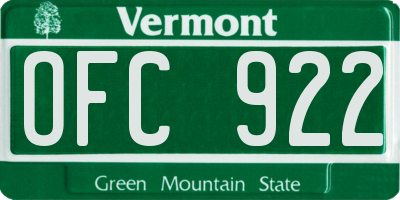 VT license plate OFC922