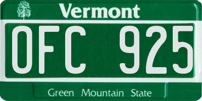VT license plate OFC925