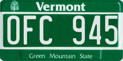 VT license plate OFC945