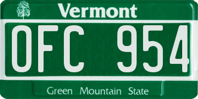 VT license plate OFC954
