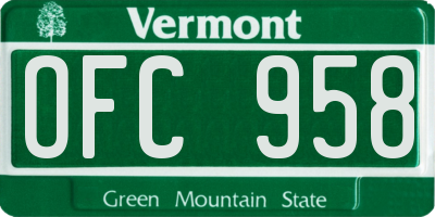 VT license plate OFC958