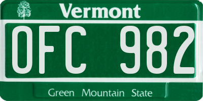 VT license plate OFC982