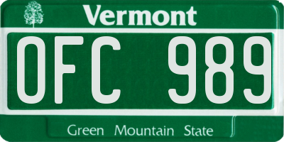 VT license plate OFC989