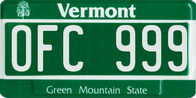 VT license plate OFC999