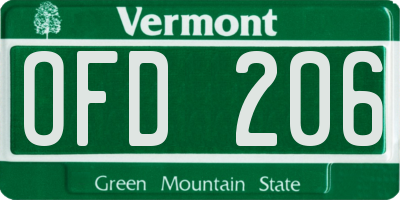 VT license plate OFD206