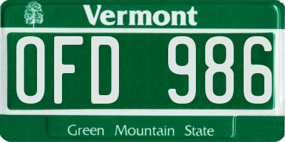VT license plate OFD986
