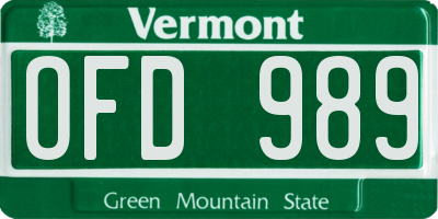 VT license plate OFD989