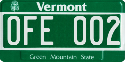 VT license plate OFE002