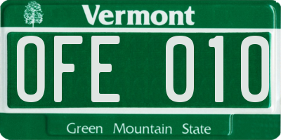 VT license plate OFE010