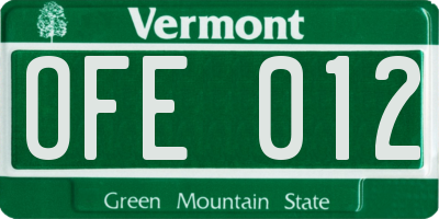 VT license plate OFE012