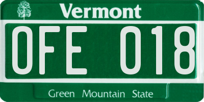 VT license plate OFE018