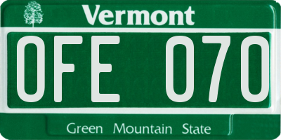 VT license plate OFE070