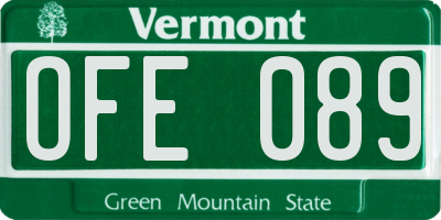 VT license plate OFE089