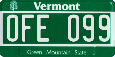 VT license plate OFE099