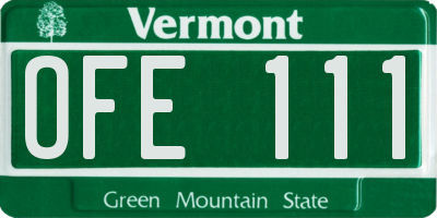 VT license plate OFE111
