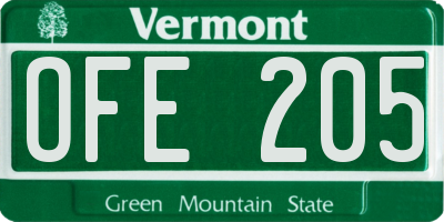 VT license plate OFE205