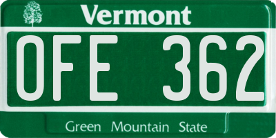 VT license plate OFE362