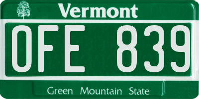 VT license plate OFE839