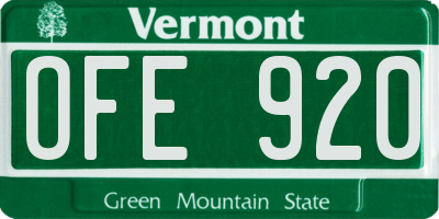 VT license plate OFE920
