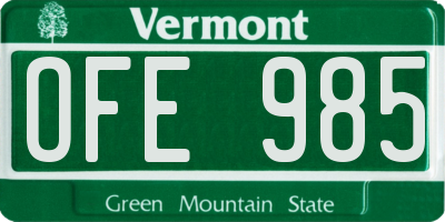 VT license plate OFE985
