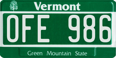 VT license plate OFE986